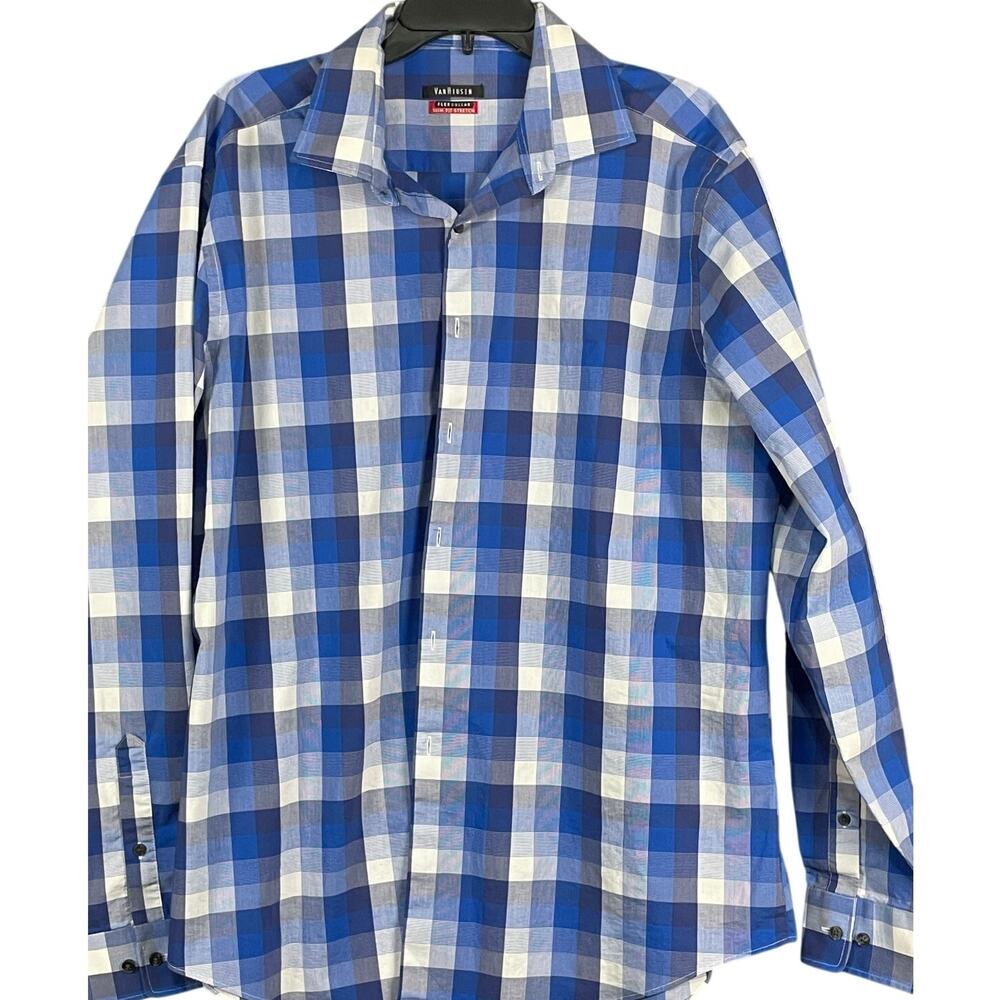Van Heusen Men's Long sleeve checked pattern shirt 17.5 collar, 36-37 sleeve
